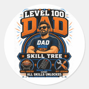 Level 100 Dad Shirt – Dad Mode On Skill Tree – Fun Classic Round Sticker