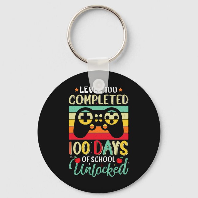 Level 100 Days Of School Complete Gamer Boy Level  Keychain (Front)