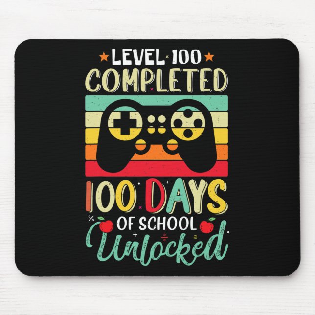 Level 100 Days Of School Complete Gamer Boy Level  Mouse Pad (Front)