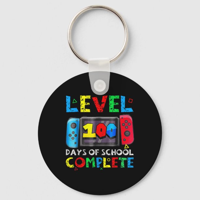 Level 100 Days Of School Complete Gamer Video Game Keychain (Front)