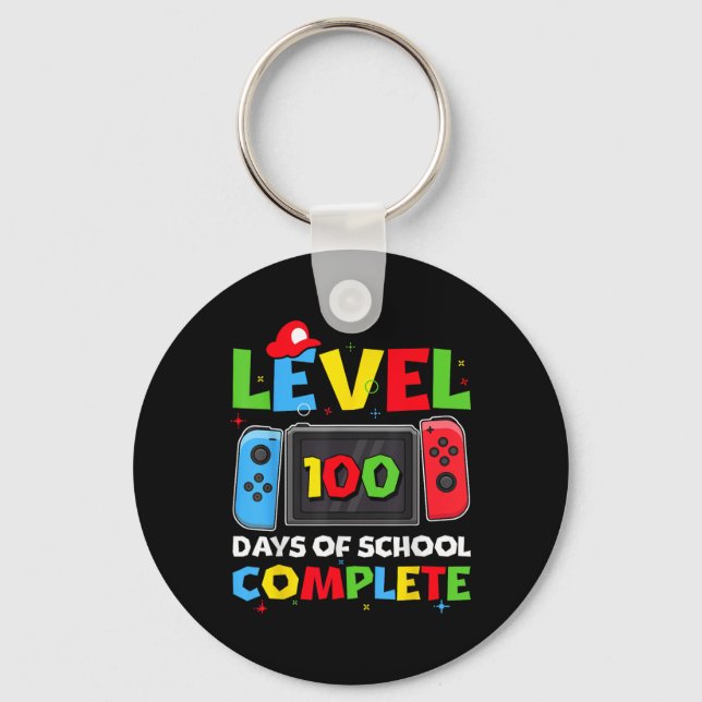 Level 100 Days Of School Complete Video Game 100th Keychain (Front)