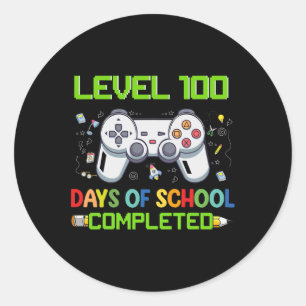 Level 100 Days Of School Completed Funny Gamer Kid Classic Round Sticker