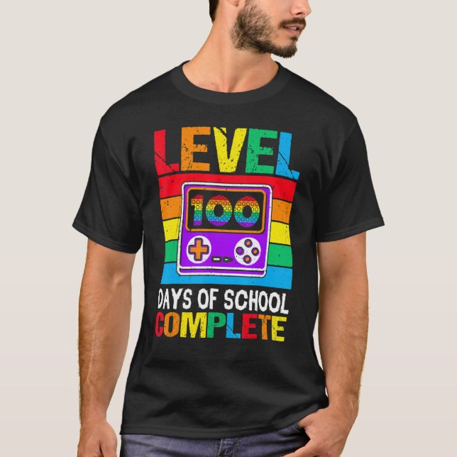 Level 100 Days of School Completed Rainbow Video G T-Shirt (Front)