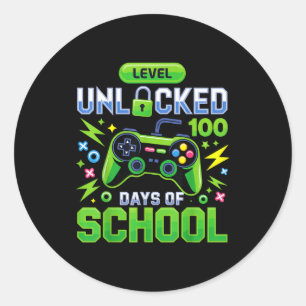 Level 100 Days Of School Unlocked Funny Video Game Classic Round Sticker