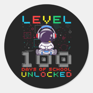 Level 100 Days Of School Unlocked Gamer Astronaut Classic Round Sticker