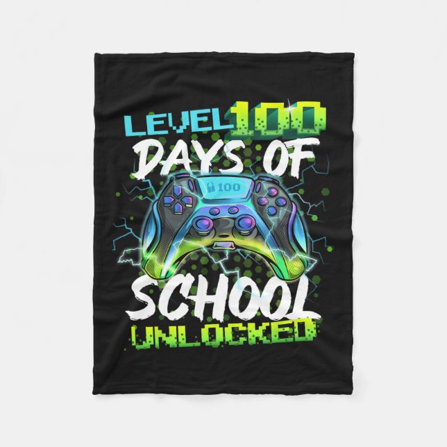 Level 100 Days Of School Unlocked Gamer Boy Girl V Fleece Blanket (Front)
