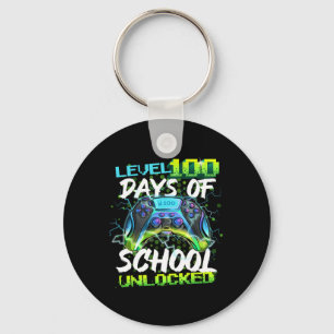 Level 100 Days Of School Unlocked Gamer Boy Girl V Keychain