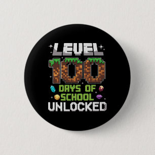 Level 100 Days Of School Unlocked Gamer Boy Kids 1 2 Inch Round Button