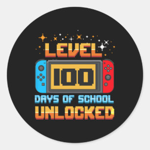 Level 100 Days Of School Unlocked Gamer Boys Fun 1 Classic Round Sticker