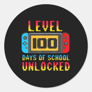 Level 100 Days Of School Unlocked Gamer Boys Funny Classic Round Sticker
