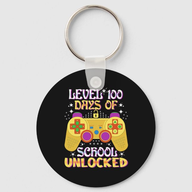 Level 100 Days Of School Unlocked Gamer Fun  Keychain (Front)