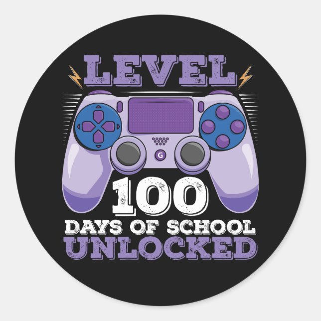 Level 100 Days Of School Unlocked Gamer Gaming Classic Round Sticker (Front)