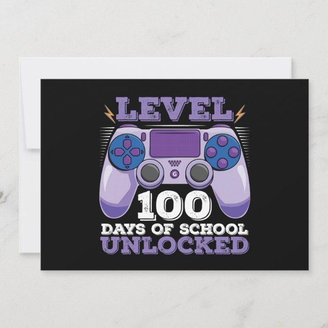 Level 100 Days Of School Unlocked Gamer Gaming Invitation (Front)