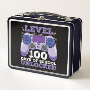 Level 100 Days Of School Unlocked Gamer Gaming Metal Lunch Box