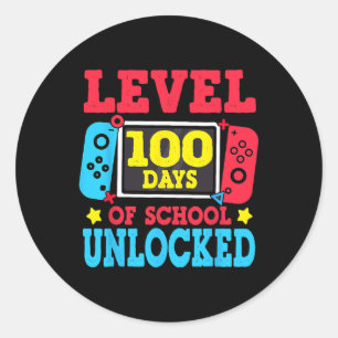 Level 100 Days Of School Unlocked Gamer Video Game Classic Round Sticker