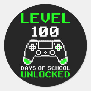 Level 100 Days Of School Unlocked Gamer Video Game Classic Round Sticker