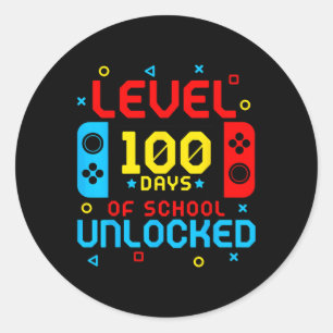 Level 100 Days Of School Unlocked Gamer Video Game Classic Round Sticker