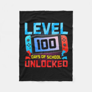 Level 100 Days Of School Unlocked Gamer Video Game Fleece Blanket