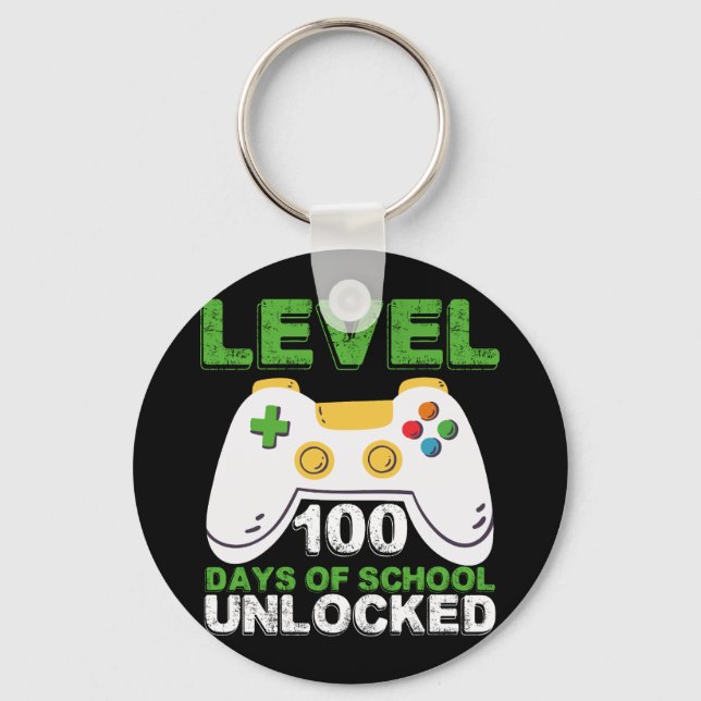 Level 100 Days Of School Unlocked Gamer Video Game Keychain (Front)