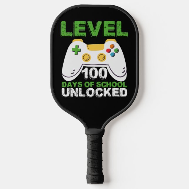 Level 100 Days Of School Unlocked Gamer Video Game Pickleball Paddle (Front)