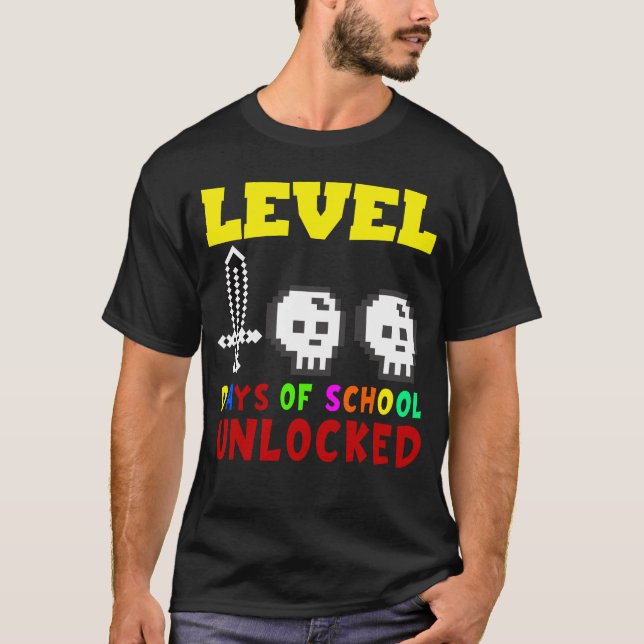 Level 100 Days Of School Unlocked Gamer Video Game T-Shirt (Front)