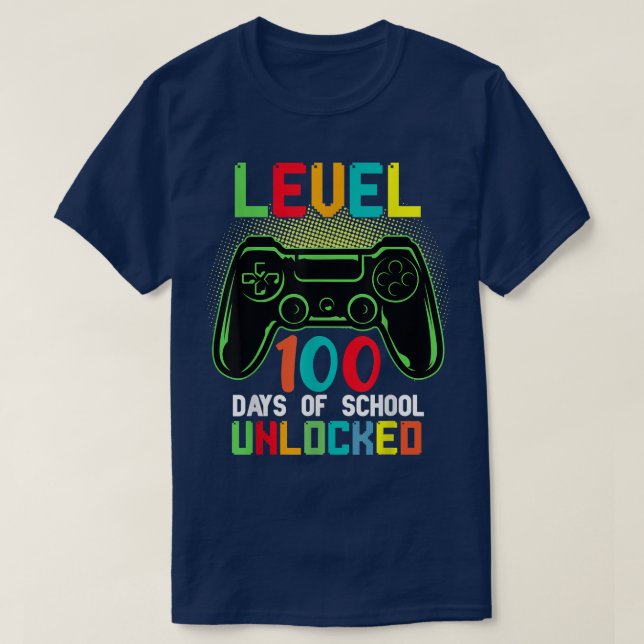 Level 100 Days Of School Unlocked Gamer Video Game T-Shirt (Design Front)