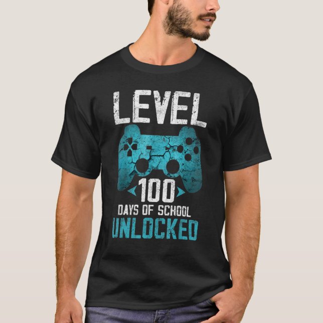 Level 100 Days Of School Unlocked Gamer Video Game T-Shirt (Front)