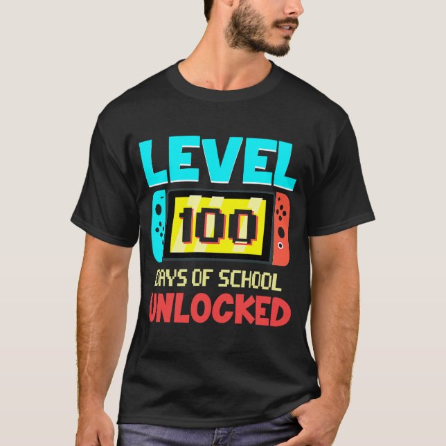Level 100 Days Of School Unlocked Gamer Video Game T-Shirt (Front)