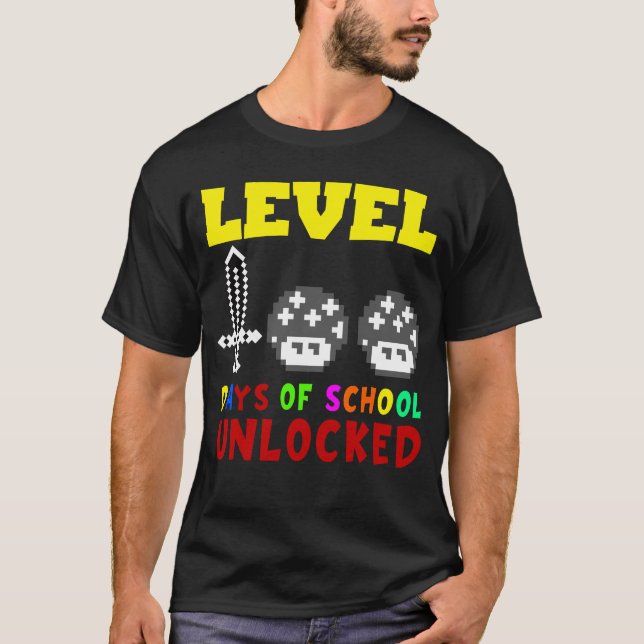 Level 100 Days Of School Unlocked Gamer Video Game T-Shirt (Front)