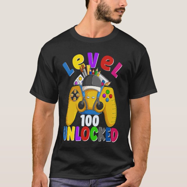 Level 100 Days Of School Unlocked Gamer Video Game T-Shirt (Front)
