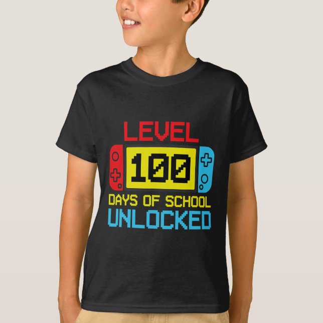 Level 100 Days Of School Unlocked Gamer Video Game T-Shirt (Front)
