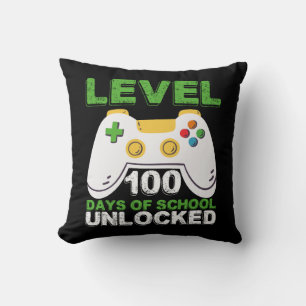 Level 100 Days Of School Unlocked Gamer Video Game Throw Pillow