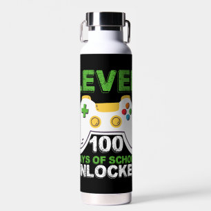 Level 100 Days Of School Unlocked Gamer Video Game Water Bottle