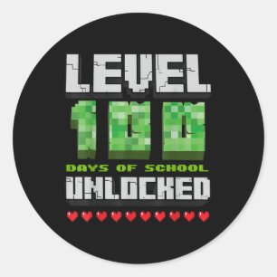 Level 100 Days Of School Unlocked Gaming Pixel 100 Classic Round Sticker