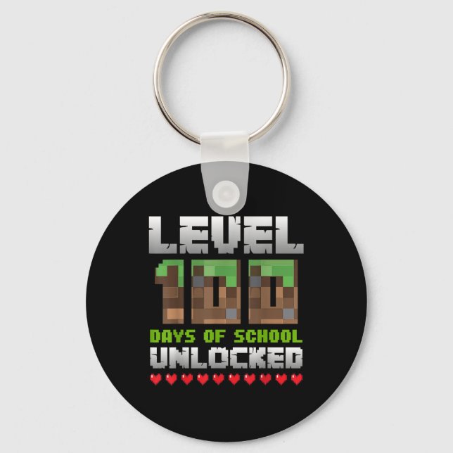 Level 100 Days Of School Unlocked Gaming Pixel 100 Keychain (Front)