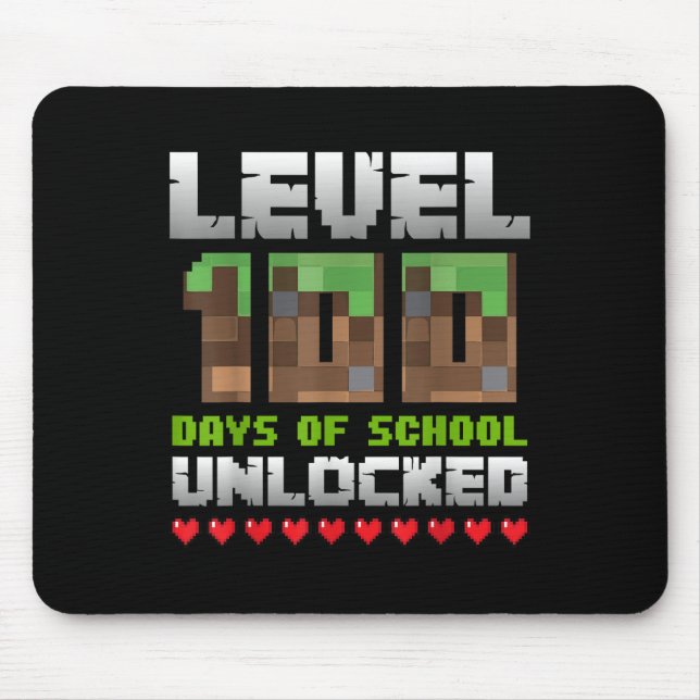 Level 100 Days Of School Unlocked Gaming Pixel 100 Mouse Pad (Front)