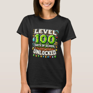 Level 100 Days Of School Unlocked Gaming Pixel Art T-Shirt