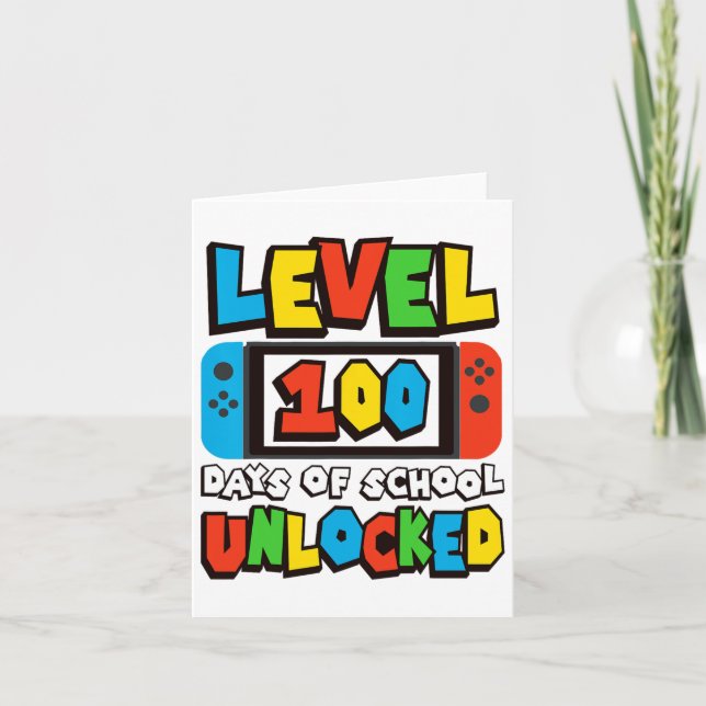 Level 100 Days Of School Unlocked Video Games Boys Card (Front)