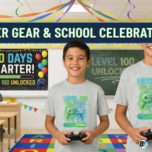 Level 100 Unlocked   Gamer 100th Day Of Schoo T-Shirt
