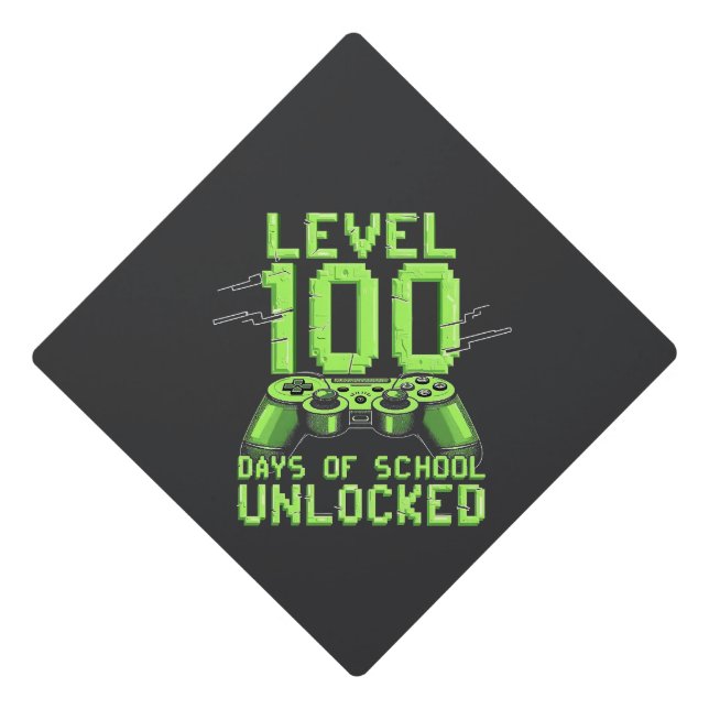 Level 100th Days of School Unlocked Gaming School Graduation Cap Topper (Front)