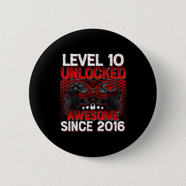 Level 10 Unlocked 10 Year Old Boys 10th Birthday B 2 Inch Round Button (Front)