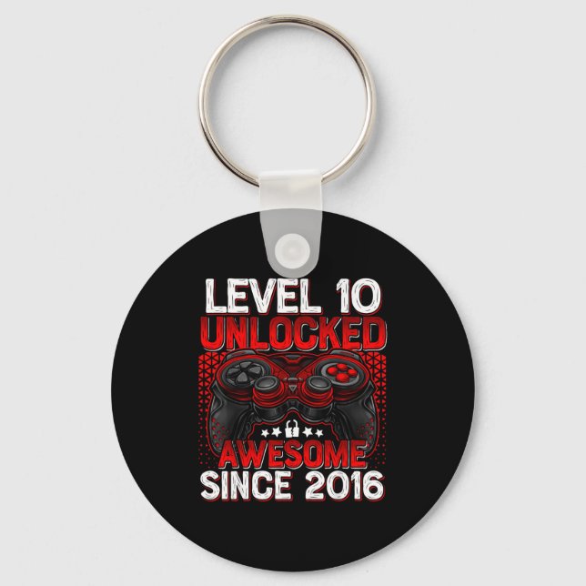 Level 10 Unlocked 10 Year Old Boys 10th Birthday B Keychain (Front)