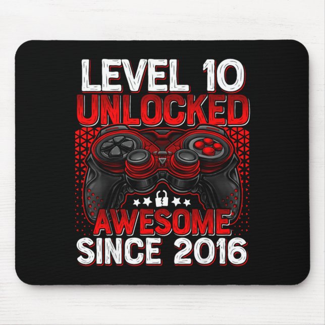 Level 10 Unlocked 10 Year Old Boys 10th Birthday B Mouse Pad (Front)