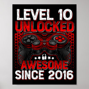 Level 10 Unlocked 10 Year Old Boys 10th Birthday B Poster