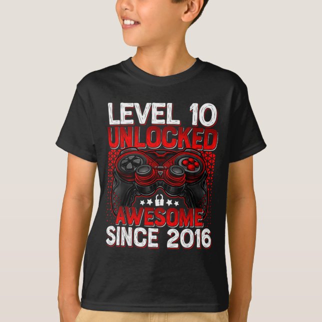 Level 10 Unlocked 10 Year Old Boys 10th Birthday B T-Shirt (Front)