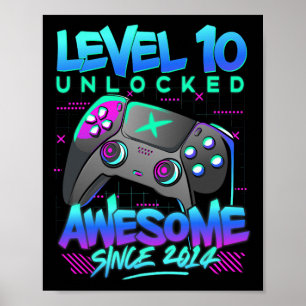Level 10 Unlocked 10 Years Old Boy Birthday 10th B Poster