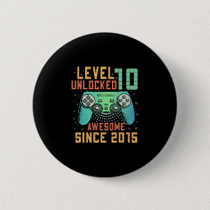 Level 10 Unlocked 10th Birthday 10 Year Old Boy Gi 2 Inch Round Button
