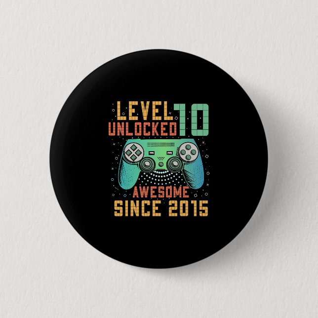 Level 10 Unlocked 10th Birthday 10 Year Old Boy Gi 2 Inch Round Button (Front)