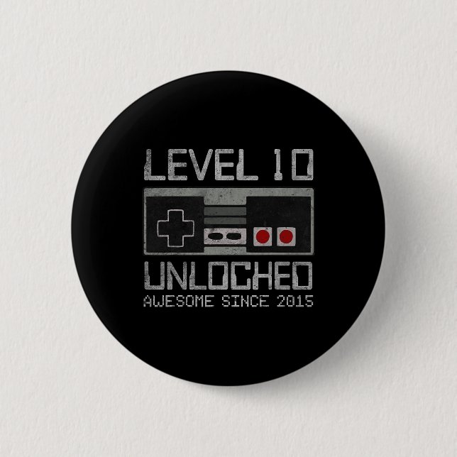 Level 10 Unlocked 10th Birthday 10 Year Old Video  2 Inch Round Button (Front)