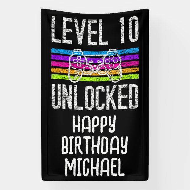 Level 10 Unlocked 10th Birthday Banner (Vertical)
